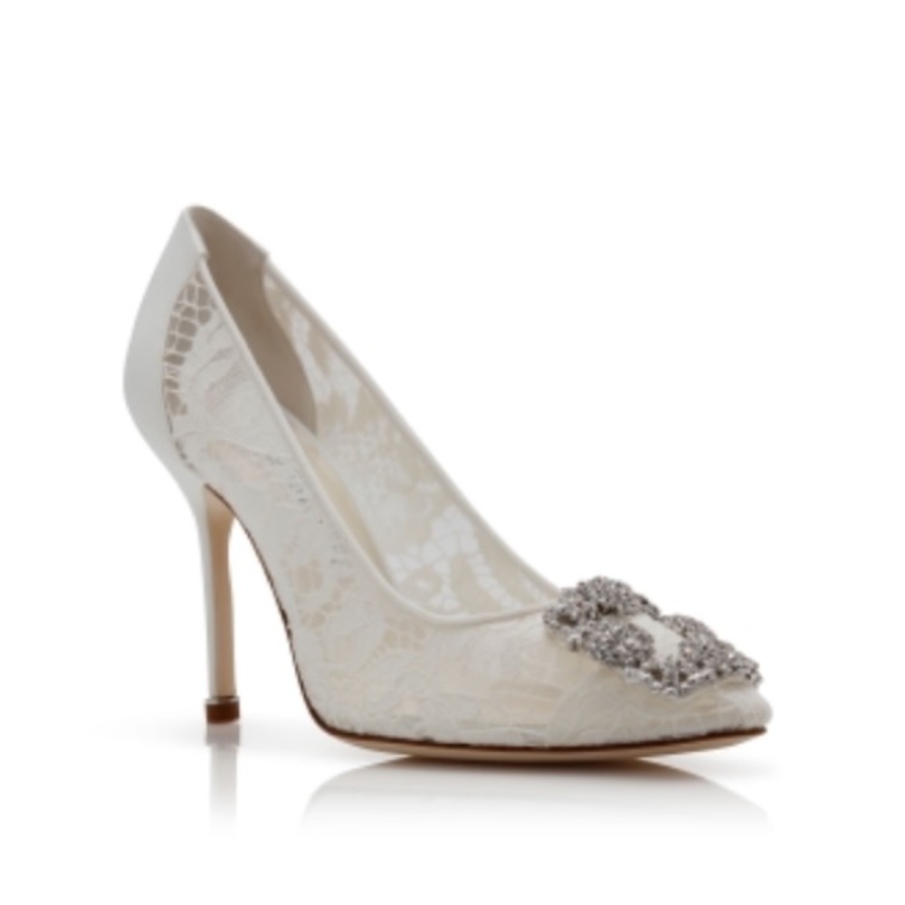 Manolo Blahnik Hangisi Lace, Cream